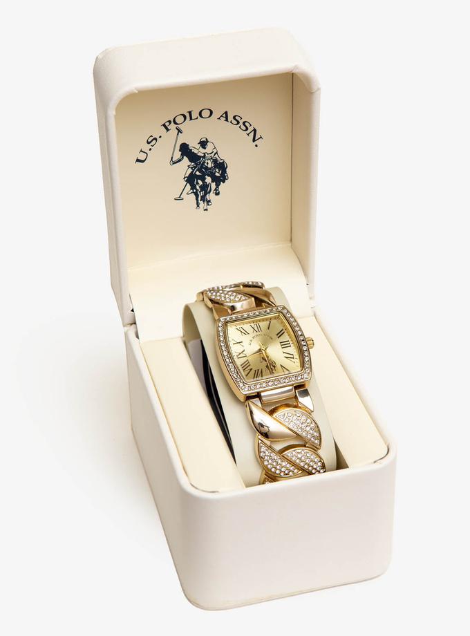 USPA LADIES GOLD EMBELLISHED SQUARE CHAIN WATCH Best Seller