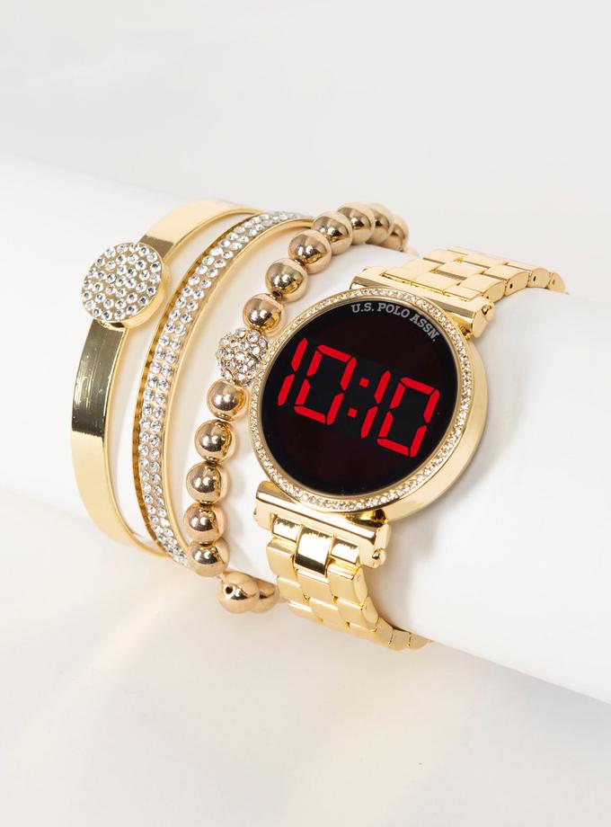 USPA LADIES GOLD LINK WATCH AND BRACELETS SET New Arrival