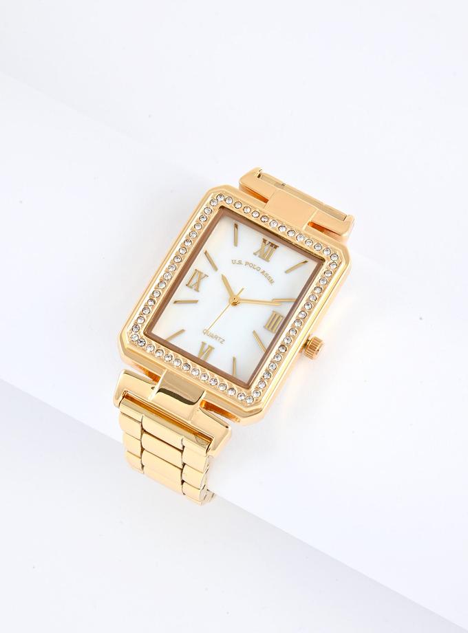 USPA LADIES GOLD SQUARE FACE EMBELLISHED WATCH On Sale