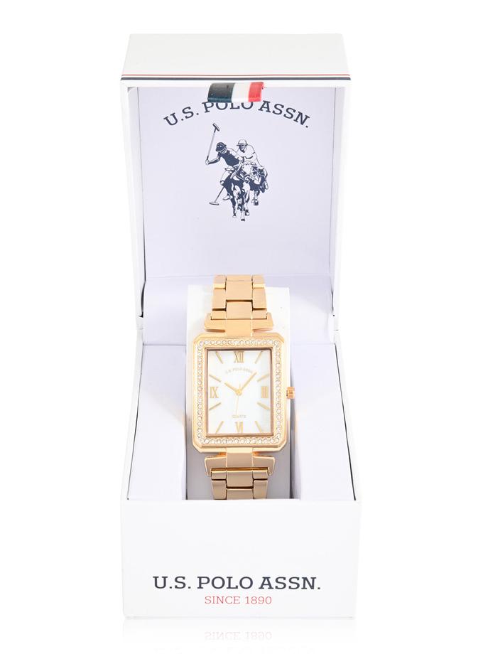 USPA LADIES GOLD SQUARE FACE EMBELLISHED WATCH On Sale