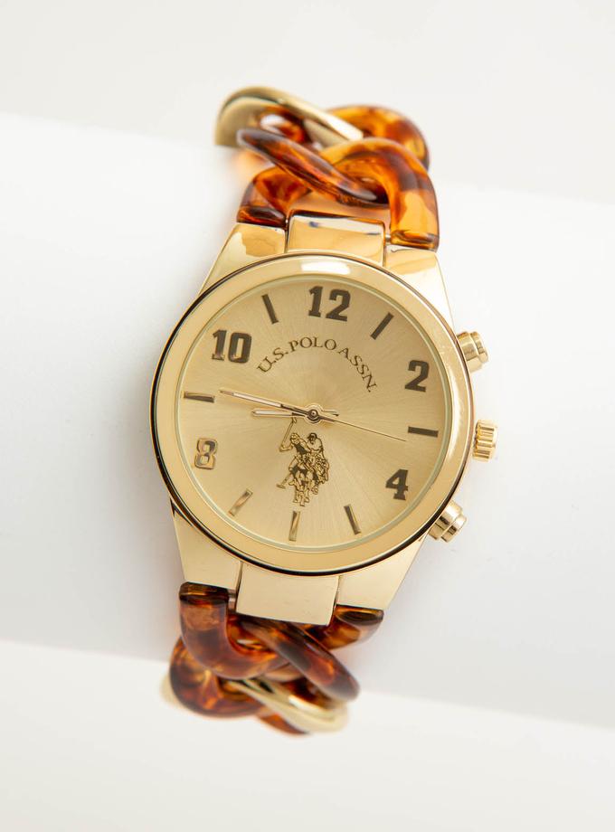 USPA LADIES GOLD TORTOISE CHAIN LINK WATCH New Arrival