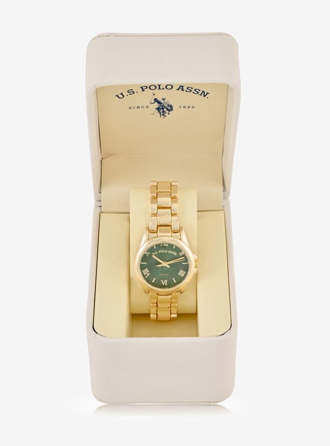 USPA LADIES GOLDTONE AND GREEN DIAL BRACELET WATCH Same Day Delivery