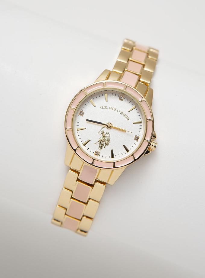 USPA Ladies Goldtone and Pink Enamel Bracelet Watch Free shipping