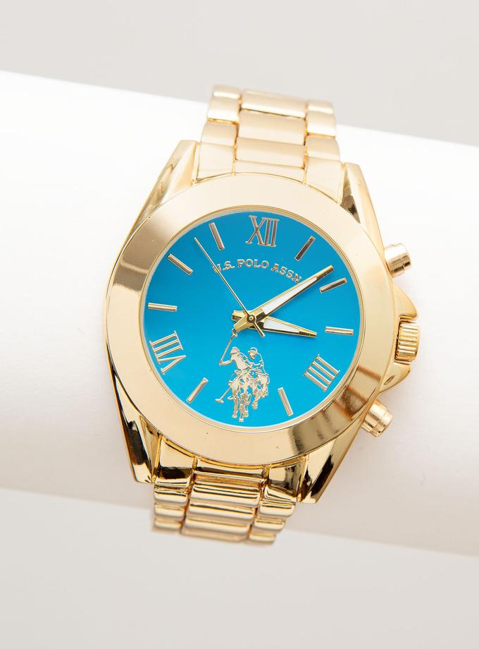 USPA LADIES GOLDTONE BRACELET WATCH WITH BLUE DIAL Same Day Delivery