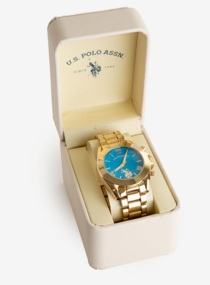 USPA LADIES GOLDTONE BRACELET WATCH WITH BLUE DIAL Same Day Delivery