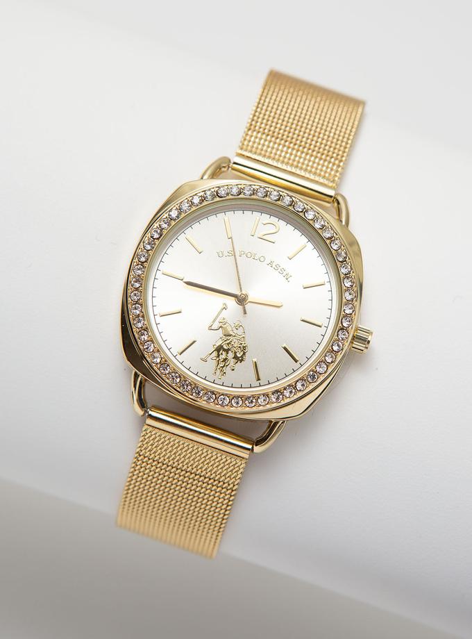 USPA Ladies Goldtone Mesh Watch with Crystal Accents High Quality