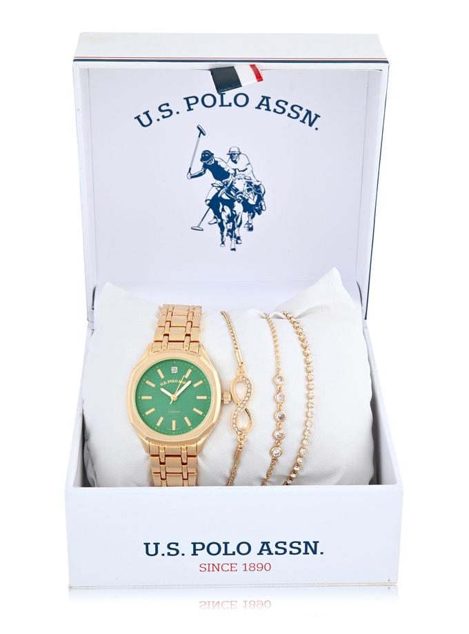 USPA LADIES GOLDTONE WATCH AND BRACELETS SET Same Day Delivery