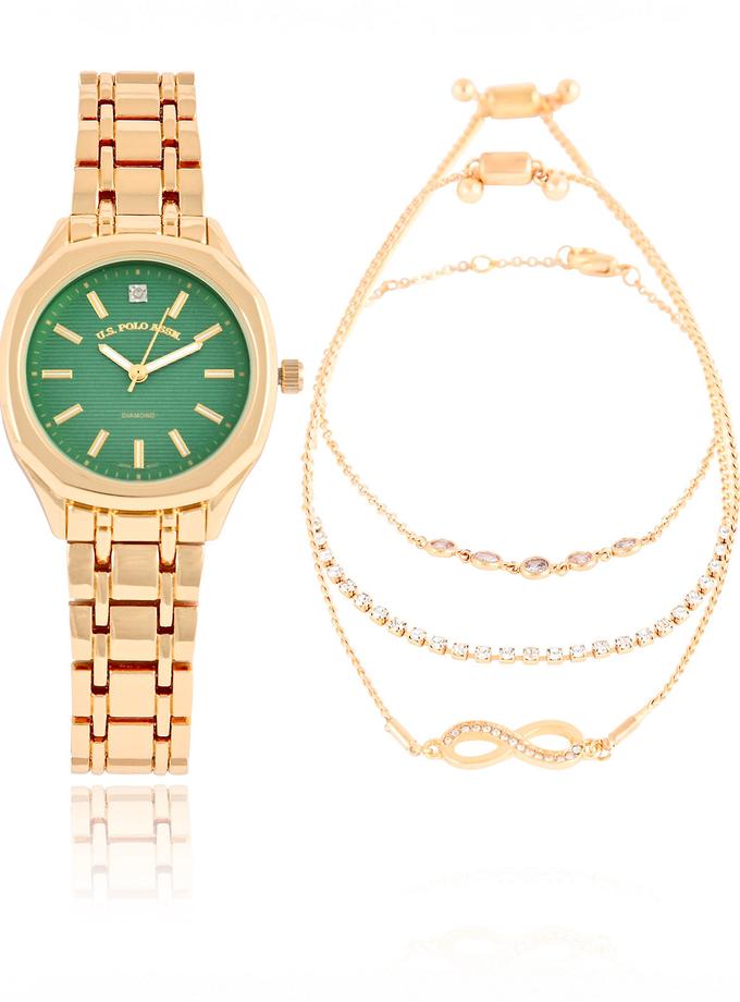 USPA LADIES GOLDTONE WATCH AND BRACELETS SET Same Day Delivery