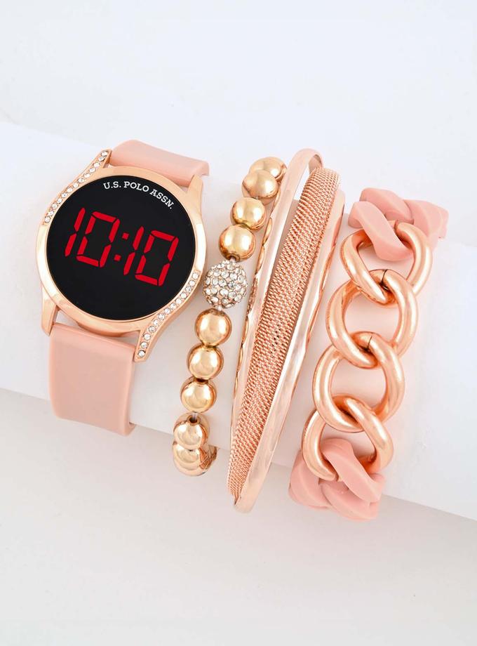 USPA LADIES LED ROUND FACE WATCH & STACKABLE BRACELETS SET New Arrival