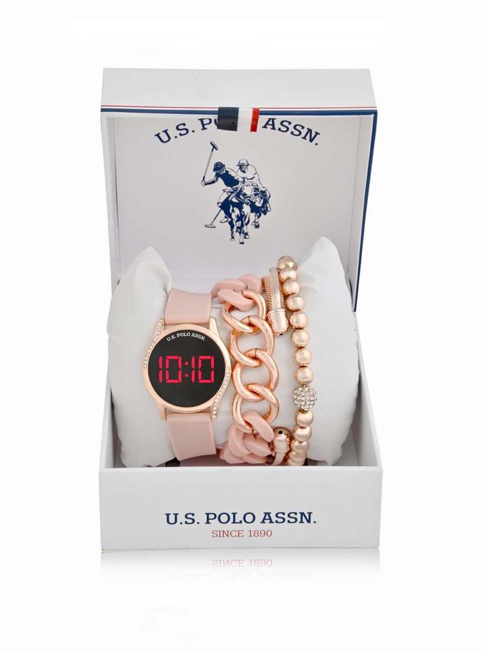 USPA LADIES LED ROUND FACE WATCH & STACKABLE BRACELETS SET New Arrival