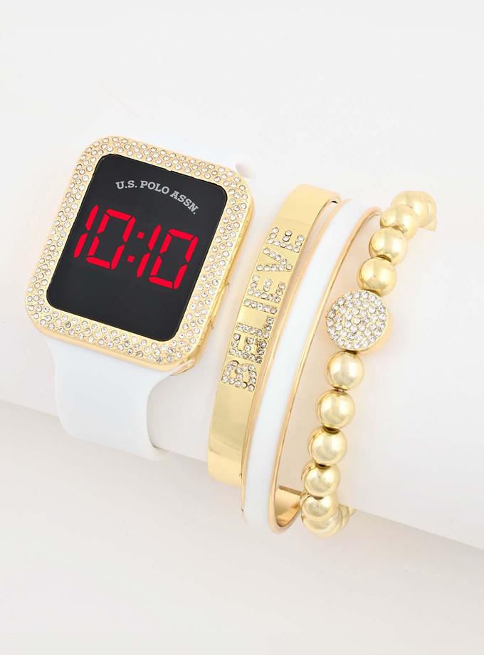 USPA LADIES LED SQUARE EMBELLISHED WATCH & BRACELETS SET Best Seller