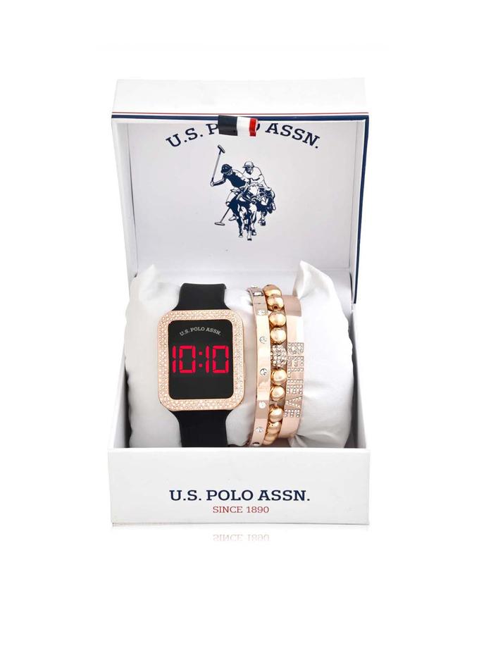 USPA LADIES LED SQUARE EMBELLISHED WATCH & BRACELETS SET Free shipping