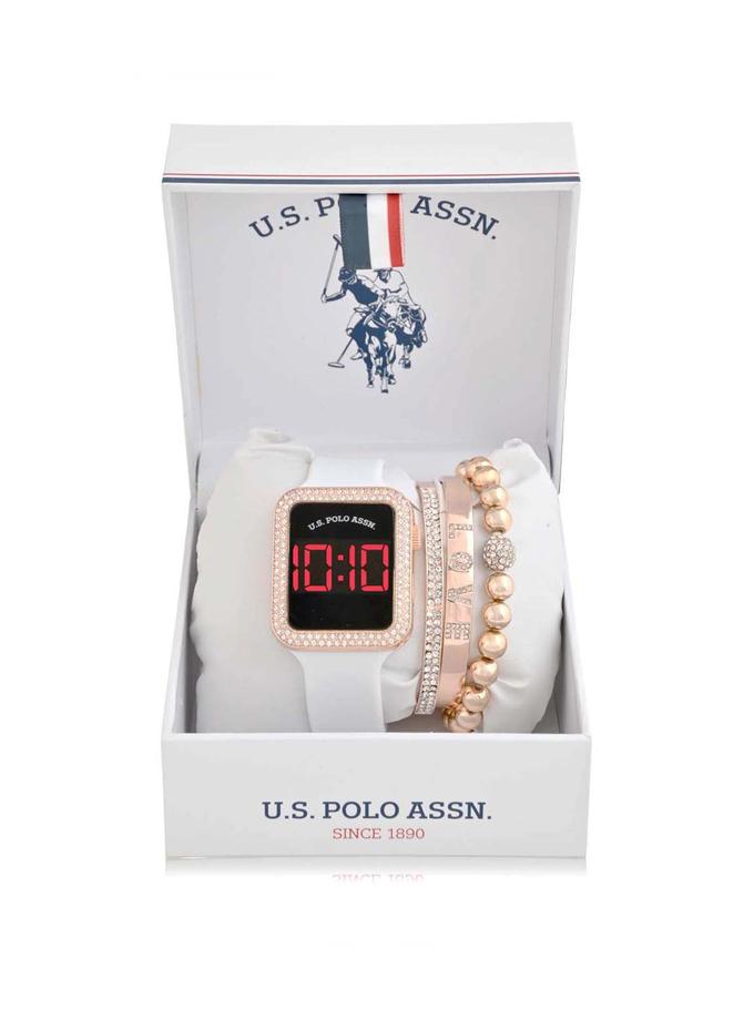 USPA LADIES LED SQUARE EMBELLISHED WATCH & BRACELETS SET High Quality