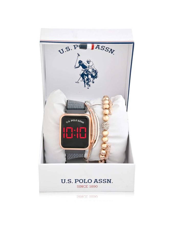 USPA LADIES LED SQUARE FACE WATCH & STACKABLE BRACELETS SET Best Price