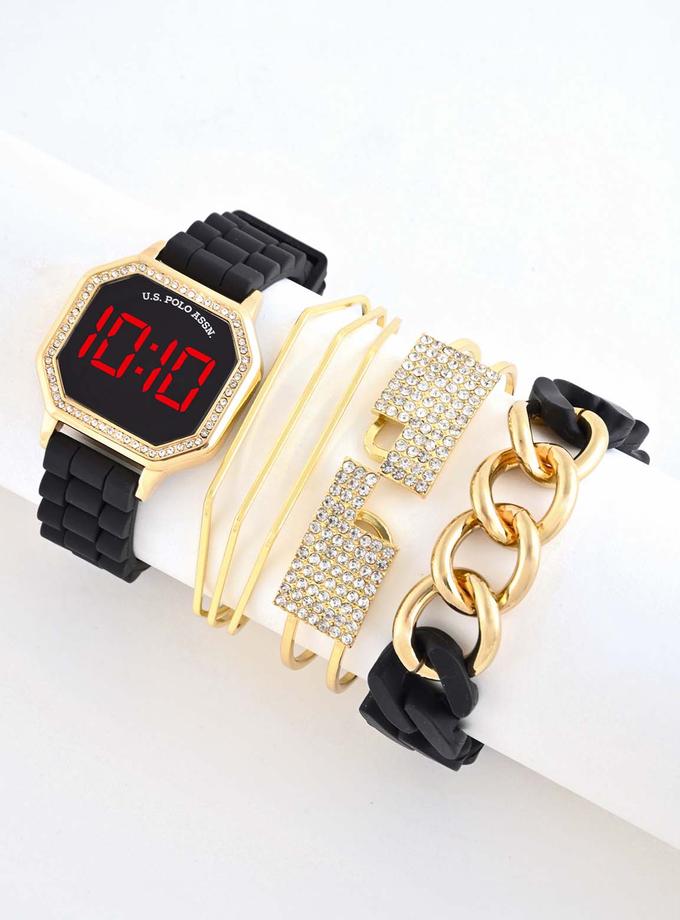 USPA LADIES LED WATCH AND STACKABLE BRACELETS SET For Sale