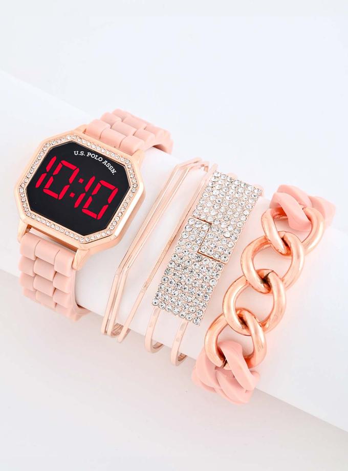 USPA LADIES LED WATCH AND STACKABLE BRACELETS SET High Quality