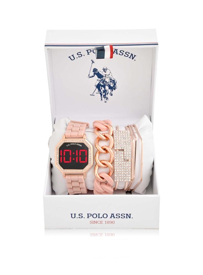 USPA LADIES LED WATCH AND STACKABLE BRACELETS SET High Quality