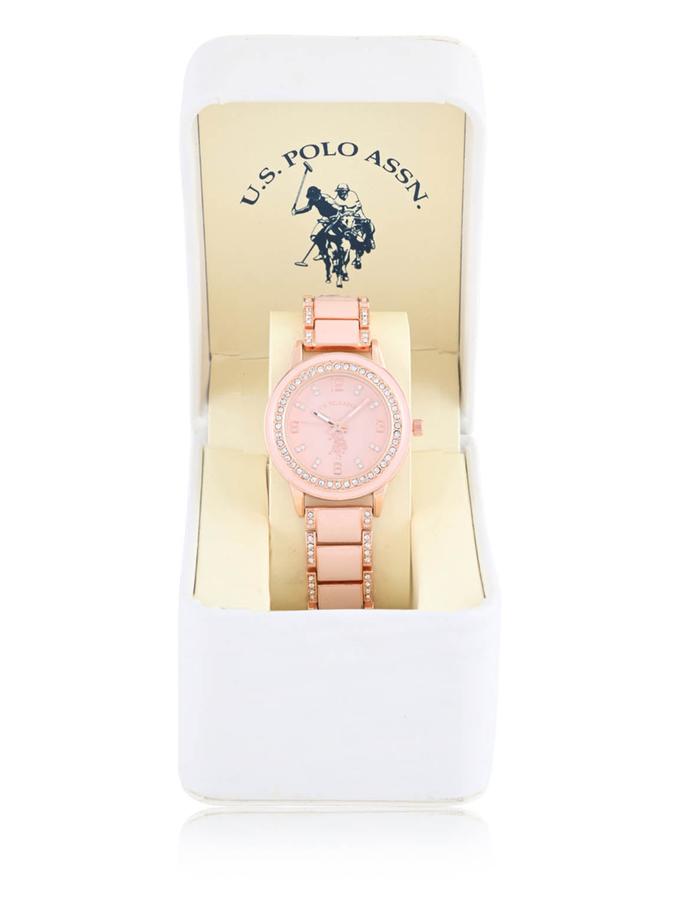 USPA LADIES PINK LINK ANALOG BRACELET WATCH For Sale