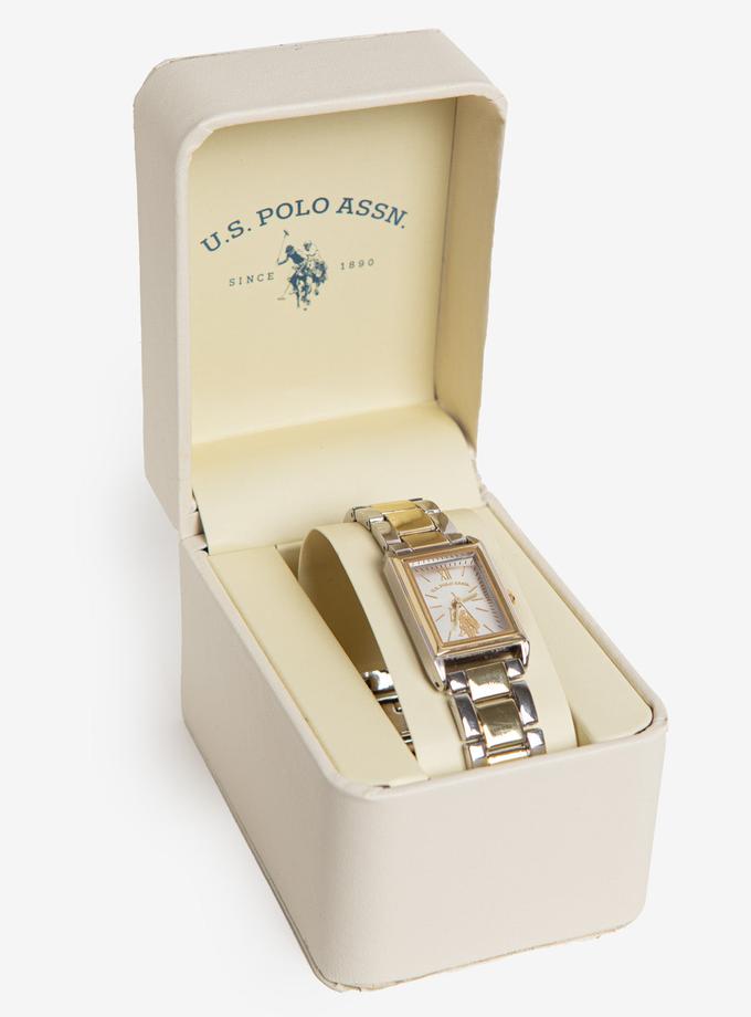 USPA LADIES RECTANGULAR TWO TONE BRACELET WATCH High Quality