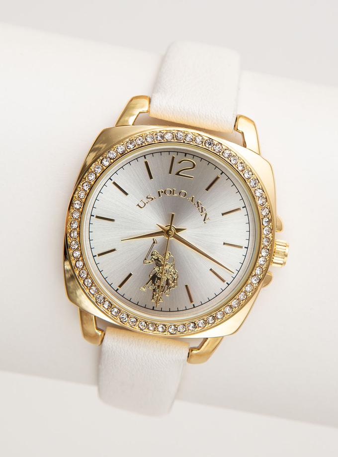 USPA LADIES RHINESTONE CASE STRAP WATCH Same Day Delivery