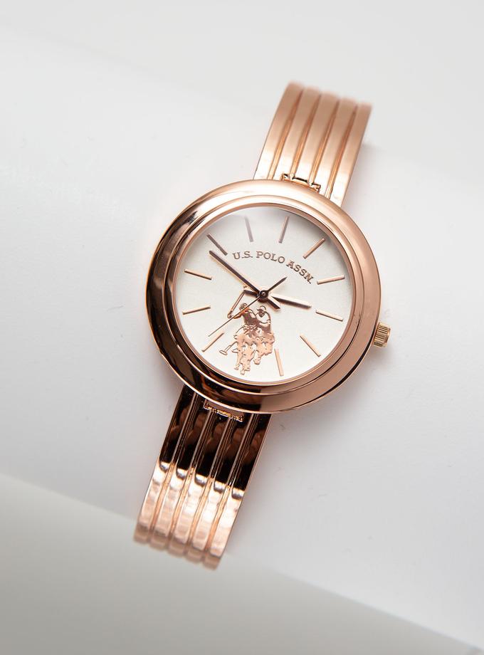 USPA LADIES RIBBED ROSE GOLDTONE BANGLE WATCH Free shipping