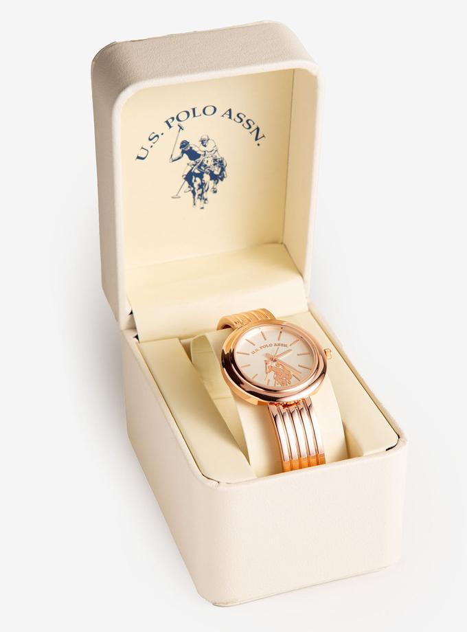 USPA LADIES RIBBED ROSE GOLDTONE BANGLE WATCH Free shipping