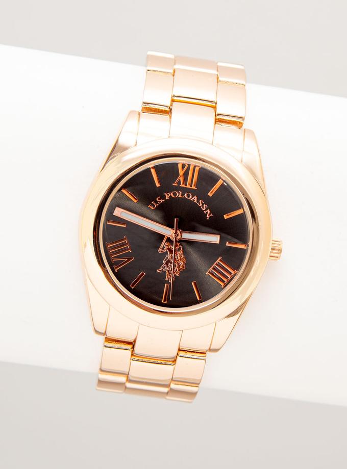 USPA LADIES ROSE GOLD BRACELET WATCH WITH BLACK DIAL Best Price