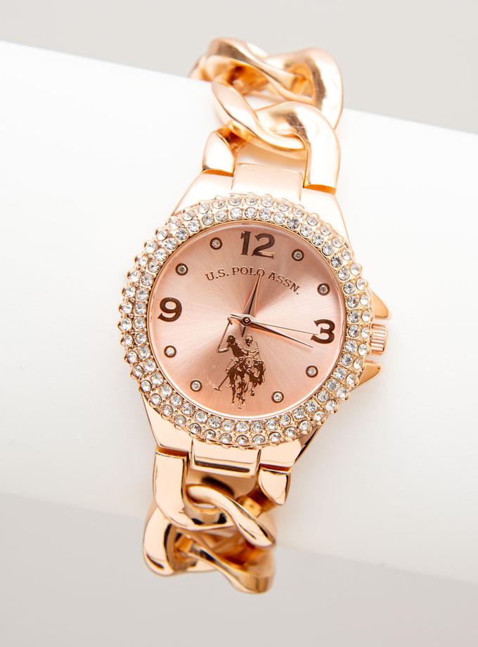 USPA LADIES ROSE GOLD CHAIN LINK BRACELET WATCH New Arrival