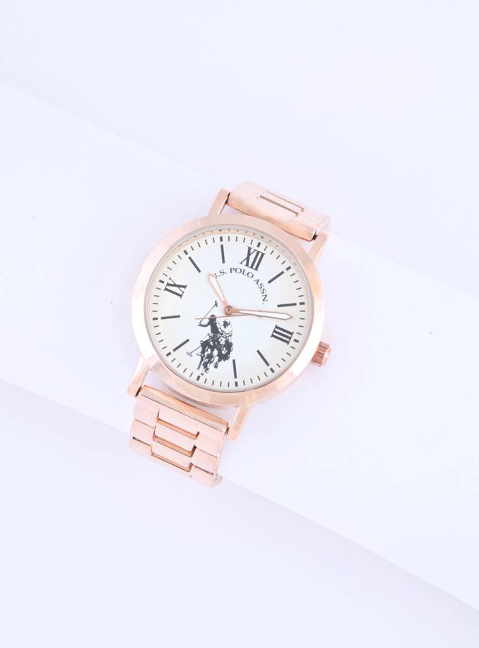 USPA LADIES ROSE GOLD LINK ANALOG BRACELET WATCH For Sale