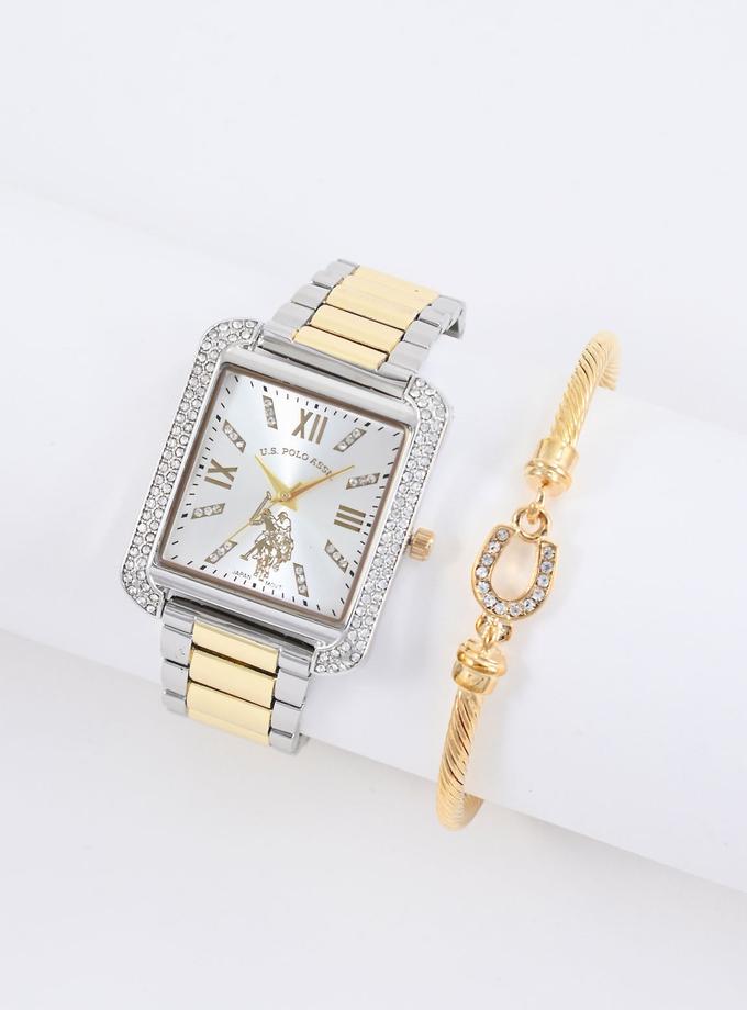 USPA LADIES SILVER AND GOLD WATCH AND BRACELET SET Best Price