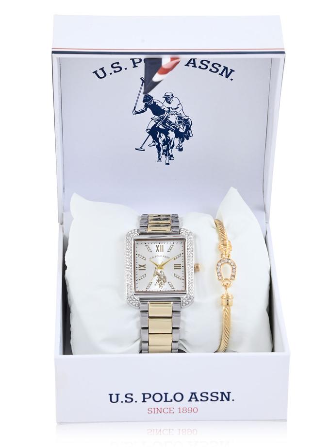 USPA LADIES SILVER AND GOLD WATCH AND BRACELET SET Best Price