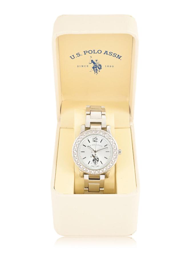 USPA LADIES SILVERTONE BRACELET WATCH W CRYSTAL BEZEL High Quality