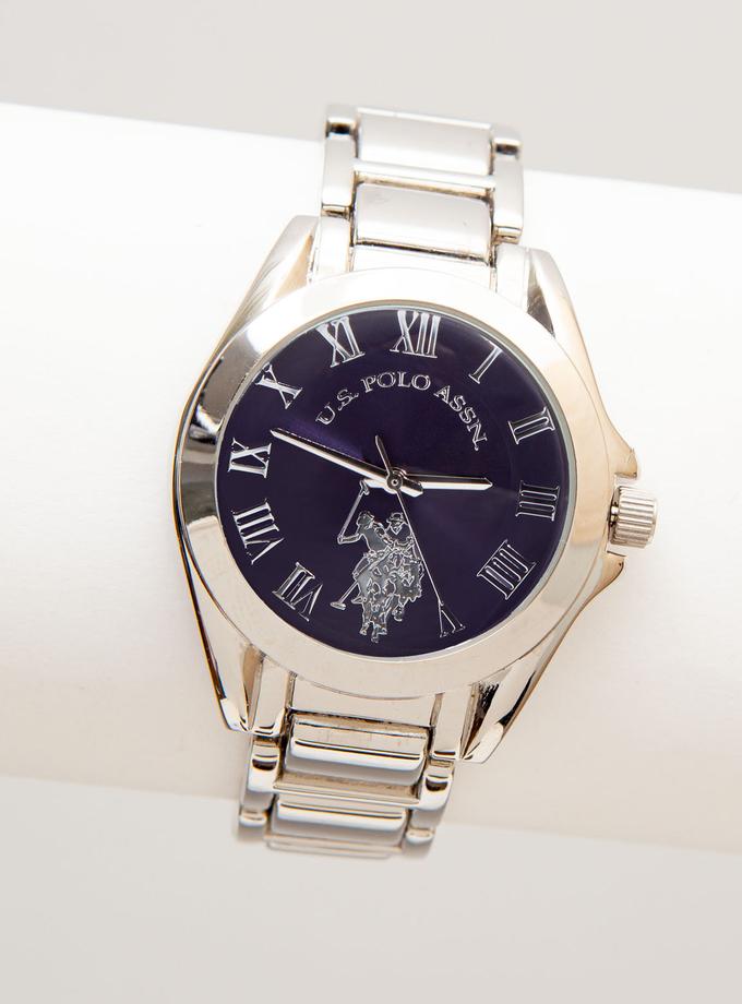 USPA LADIES SILVERTONE BRACELET WATCH WITH BLUE DIAL On Sale