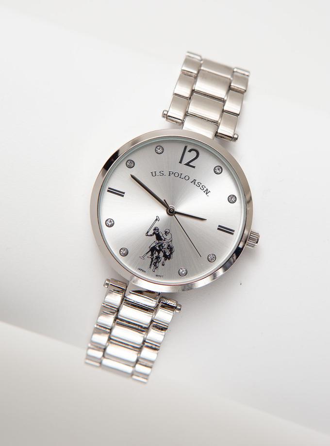 USPA Ladies Silvertone Bracelet Watch with Silver Dial For Sale