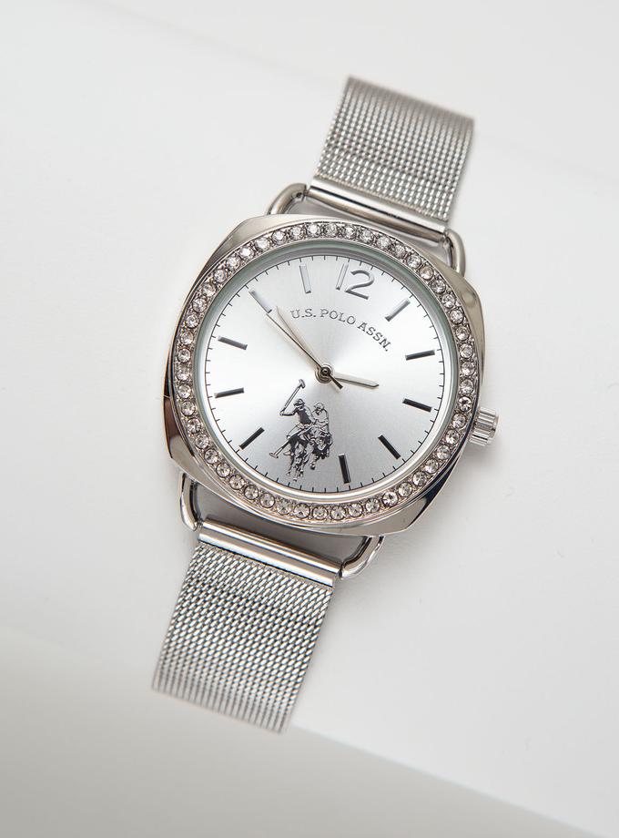 USPA Ladies Silvertone Mesh Watch with Crystal Accents Best Price