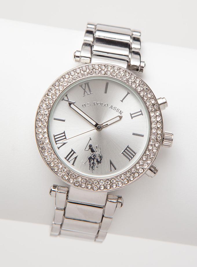 USPA LADIES SILVERTONE WATCH WITH CRYSTALS Best Seller