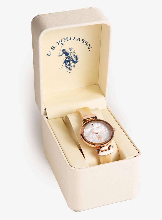 USPA LADIES TORTOISE RESIN BANGLE WATCH WITH WHITE DIAL For Sale