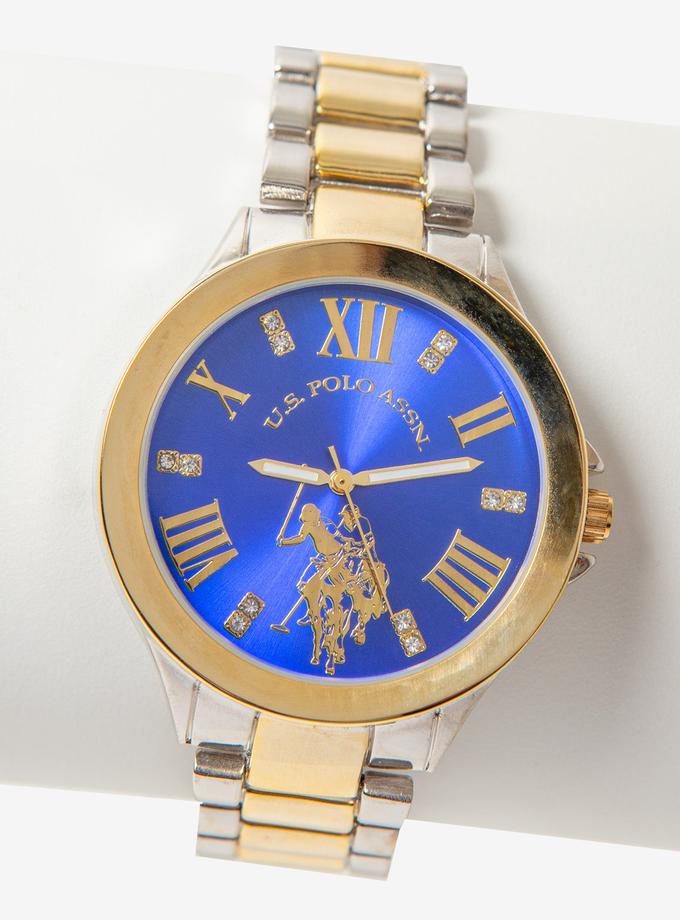 USPA LADIES TWO TONE BRACELET WATCH W BLUE DIAL Same Day Delivery