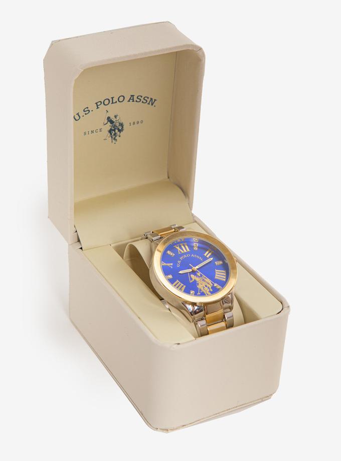 USPA LADIES TWO TONE BRACELET WATCH W BLUE DIAL Same Day Delivery