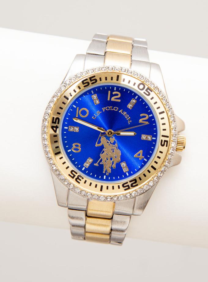 USPA LADIES TWO TONE BRACELET WATCH WITH BLUE DIAL For Sale