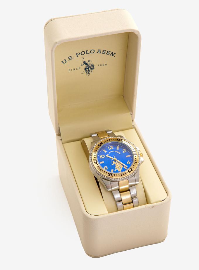 USPA LADIES TWO TONE BRACELET WATCH WITH BLUE DIAL For Sale