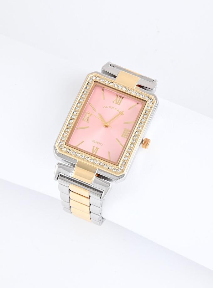 USPA LADIES TWO TONE SQUARE FACE WATCH Free shipping