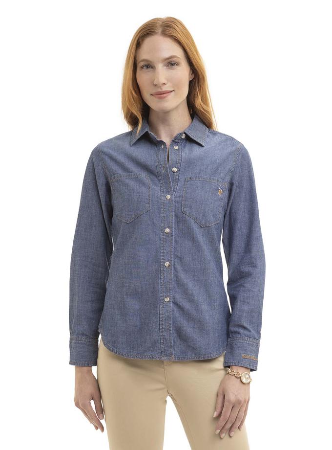 USPA LONG SLEEVE CHAMBRAY SHIRT WITH POCKETS For Sale