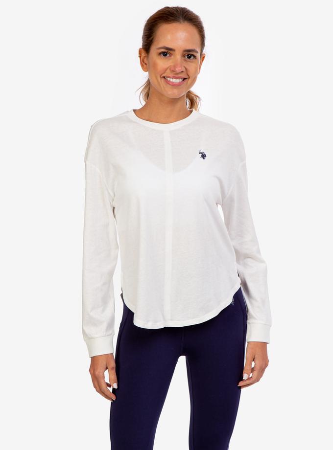 USPA LONG SLEEVE CURVED HEM CREW NECK TOP High Quality