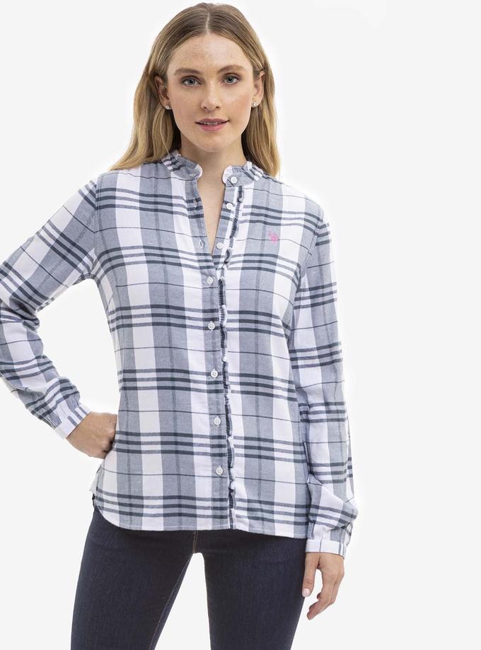 USPA LONG SLEEVE RUFFLE PLAID TOP For Sale