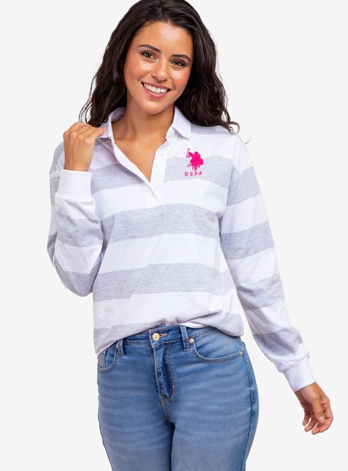 USPA LONG SLEEVE RUGBY STRIPE POLO SHIRT On Sale