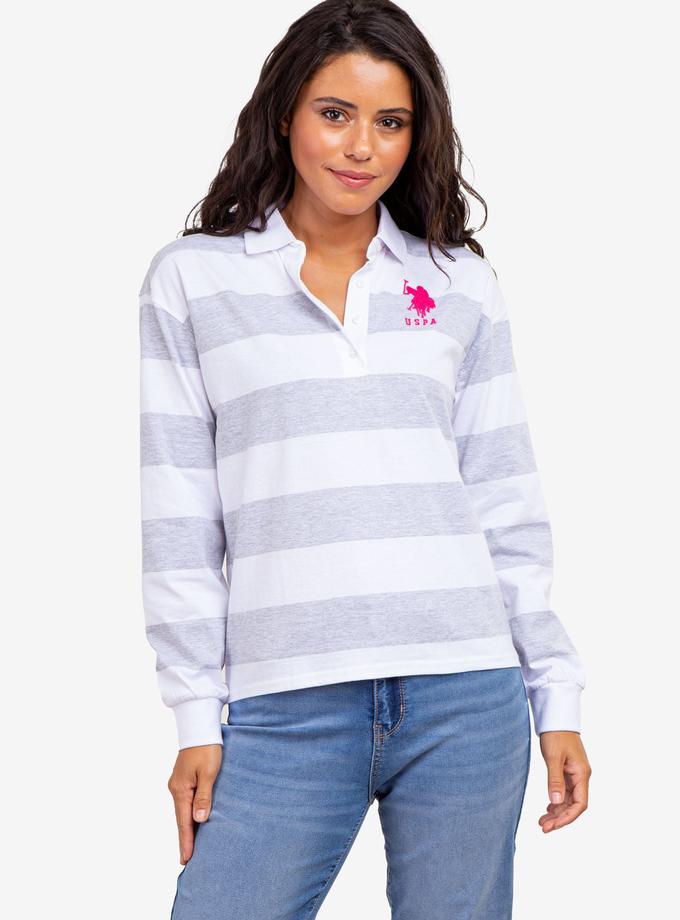 USPA LONG SLEEVE RUGBY STRIPE POLO SHIRT On Sale