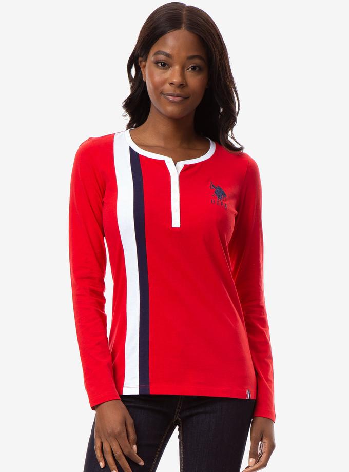 USPA LONG SLEEVE SCOOP NECK FLAG HENLEY Best Seller