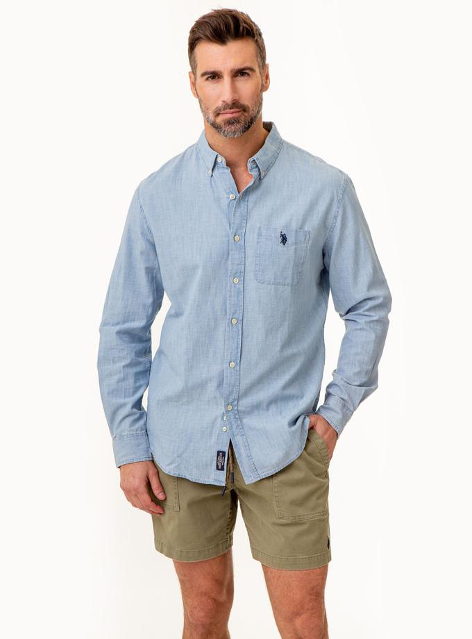 USPA LONG SLEEVE SLUB CHAMBRAY WOVEN SHIRT High Quality