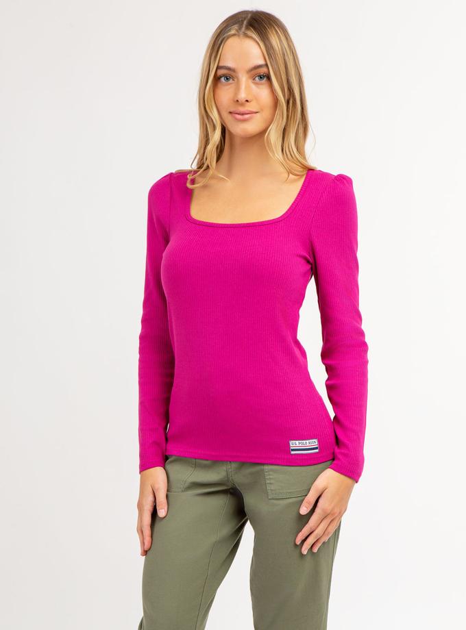 USPA LONG SLEEVE SQUARE NECK RIBBED TOP Free shipping